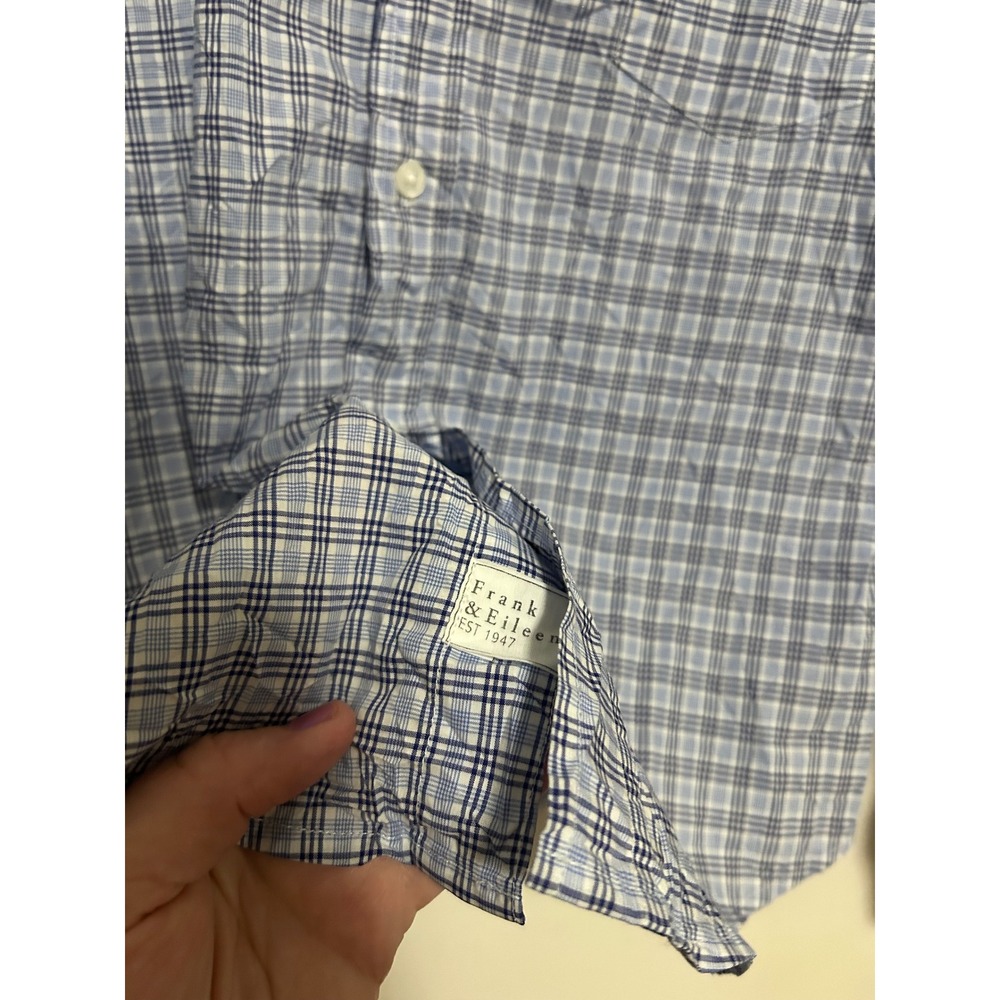 Frank &‎ Eileen Barry Blue White Plaid Cotton Button Down Shirt XS Made in USA - Picture 5 of 6